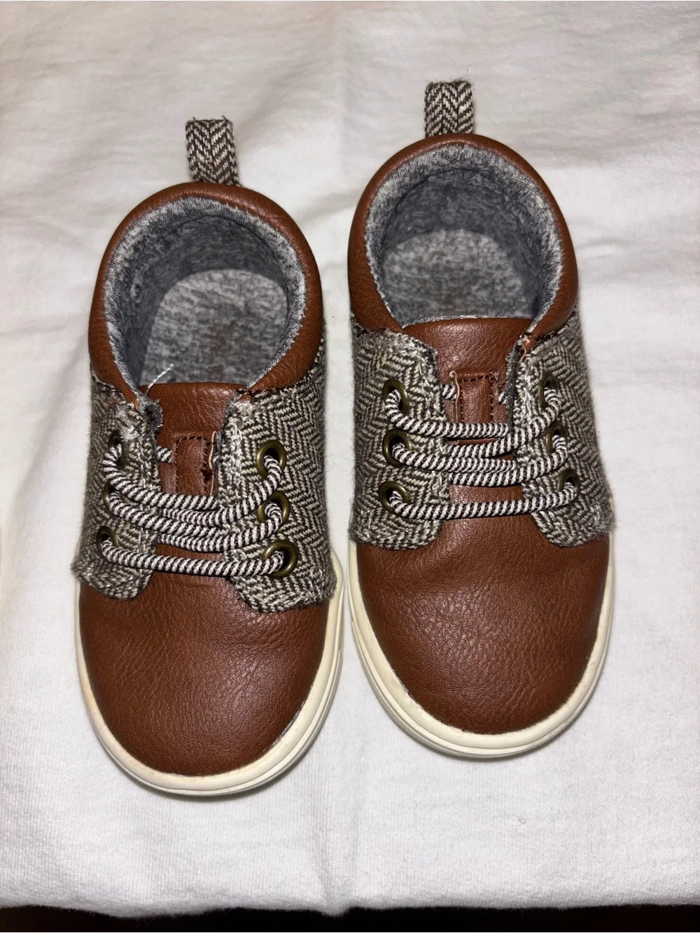 Kids Navy Canvas and Brown Faux-Leather Casual Shoes